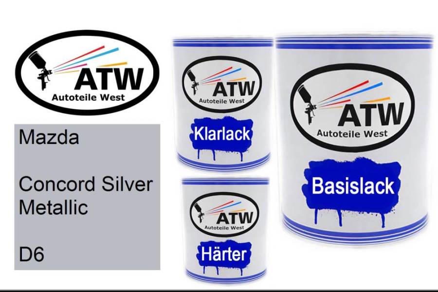 Mazda, Concord Silver Metallic, D6: 1L Lackdose + 1L Klarlack + 500ml Härter - Set, von ATW Autoteile West.